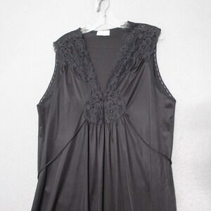 Vintage Vanity Fair Nightgown Large Black Lace Trim Satin Made USA Lace Romantic